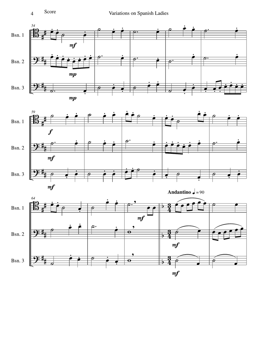 Variations on Spanish Ladies for 3 bassoons Bassoon Solo scores gallery preview page 4