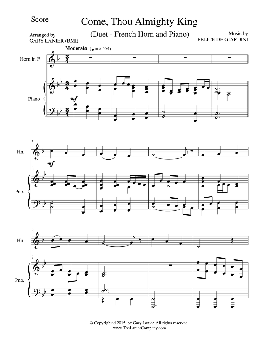 COME, THOU ALMIGHTY KING (Duet – French Horn and Piano/Score and Parts) Brass Duet scores gallery preview page 2