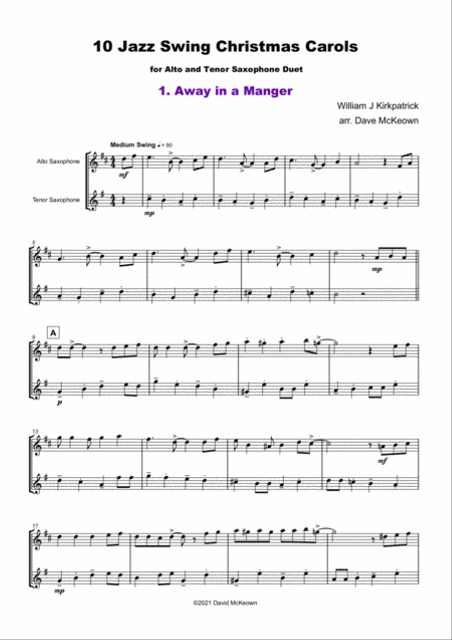 10 Jazz Swing Carols for Alto and Tenor Saxophone Duet Woodwind Duet scores gallery preview page 3