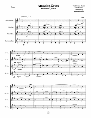 Amazing Grace - Saxophone Quartet (SATB or AATB) - Jazz Funeral Style