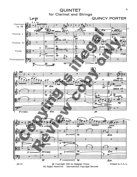 Quintet for Clarinet and Strings (Score)