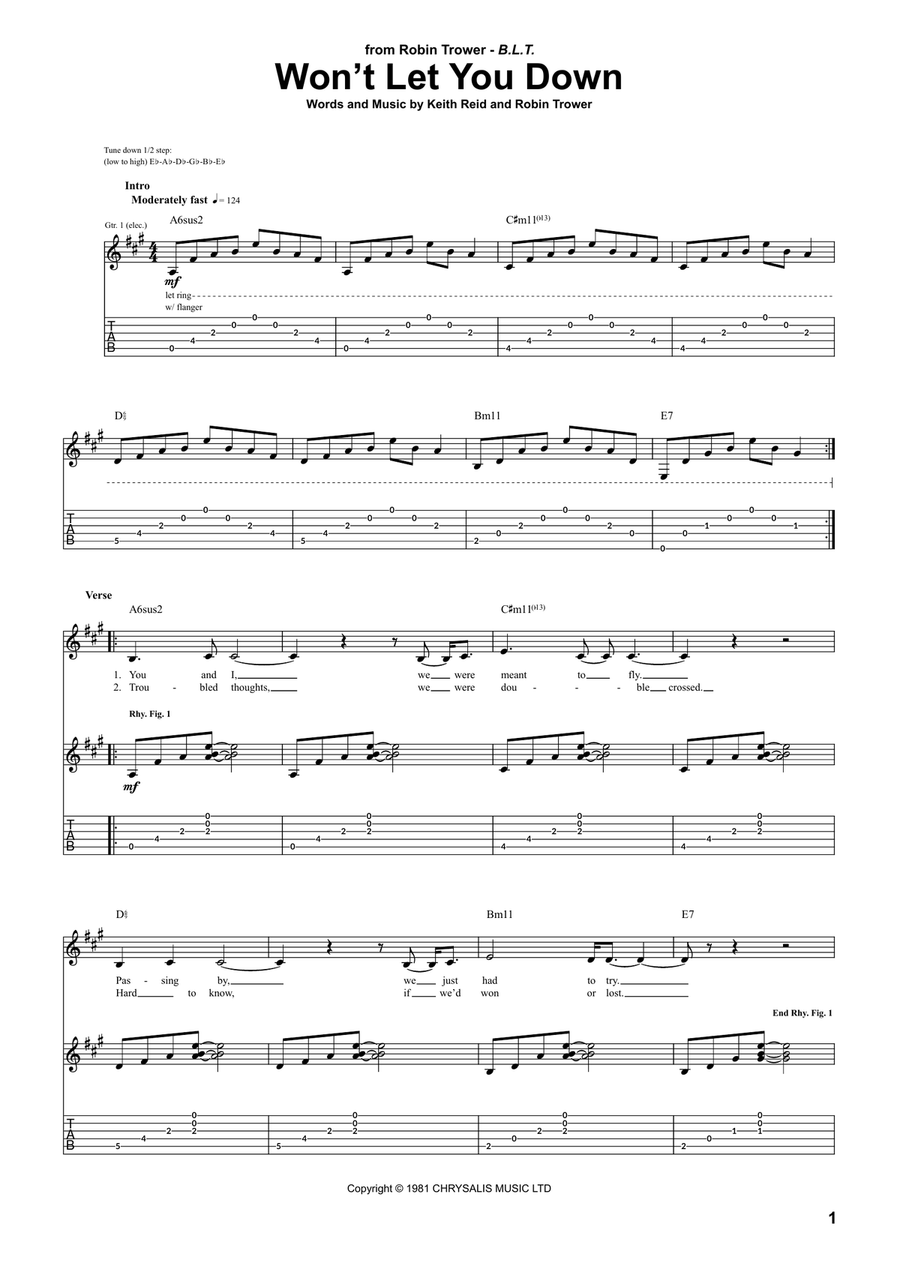Won't Let You Down Electric Guitar scores gallery preview page 1