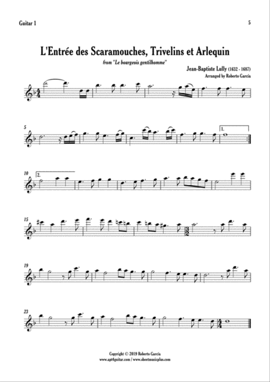 L'Entrée des Scaramouches, Trivelins et Arlequin Guitar Ensemble scores gallery preview page 5
