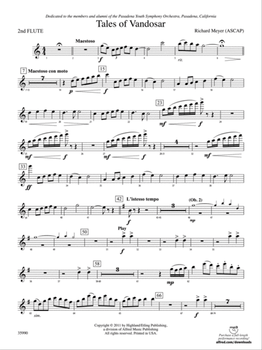 Tales of Vandosar: 2nd Flute Full Orchestra scores gallery preview page 1