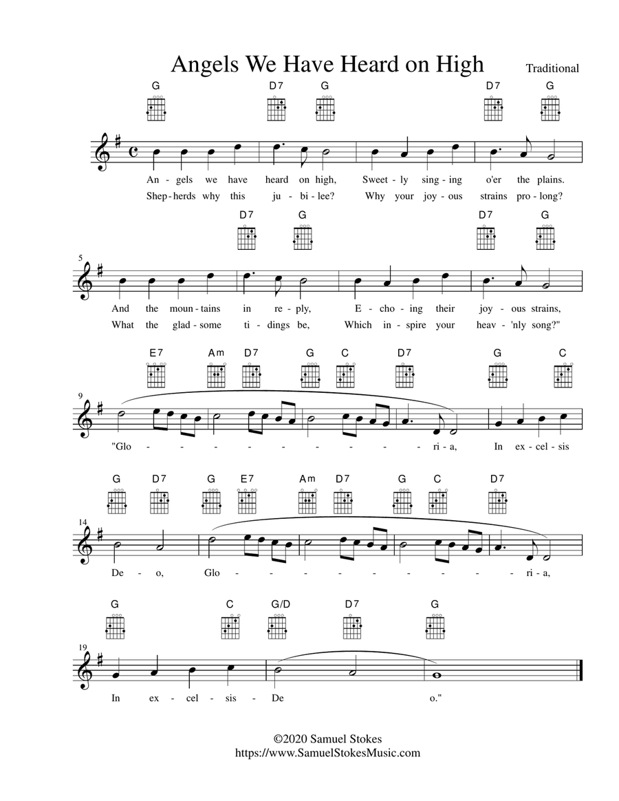 Angels We Have Heard on High - Lead sheet in G major Guitar scores gallery preview page 1
