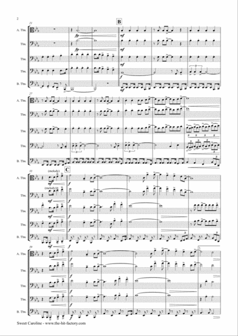 Sweet Caroline Trombone Solo scores gallery preview page 2