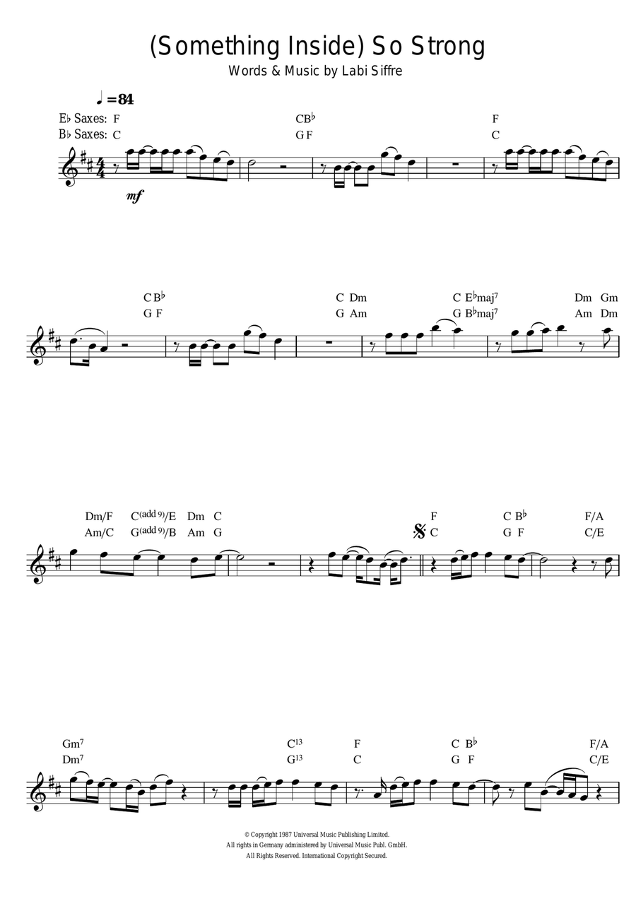(Something Inside) So Strong Saxophone Solo scores gallery preview page 1