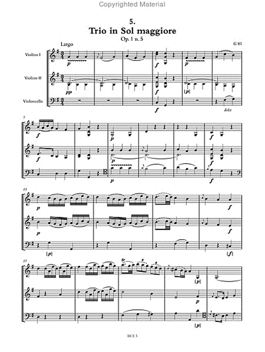 6 Trios Op. 1 (G 77-82) for 2 Violins and Violoncello. Critical Edition
