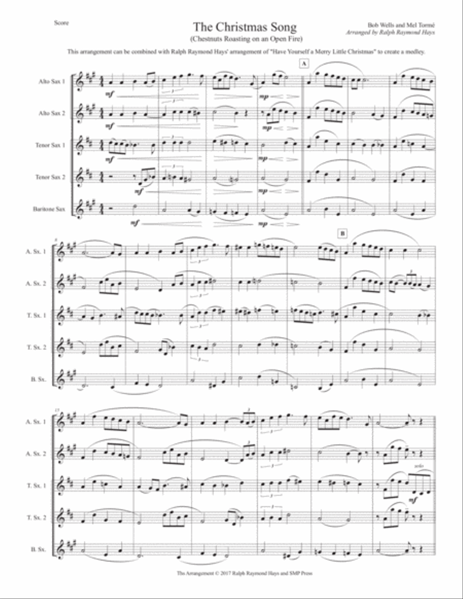 The Christmas Song (Chestnuts Roasting On An Open Fire) Saxophone Quintet scores gallery preview page 2