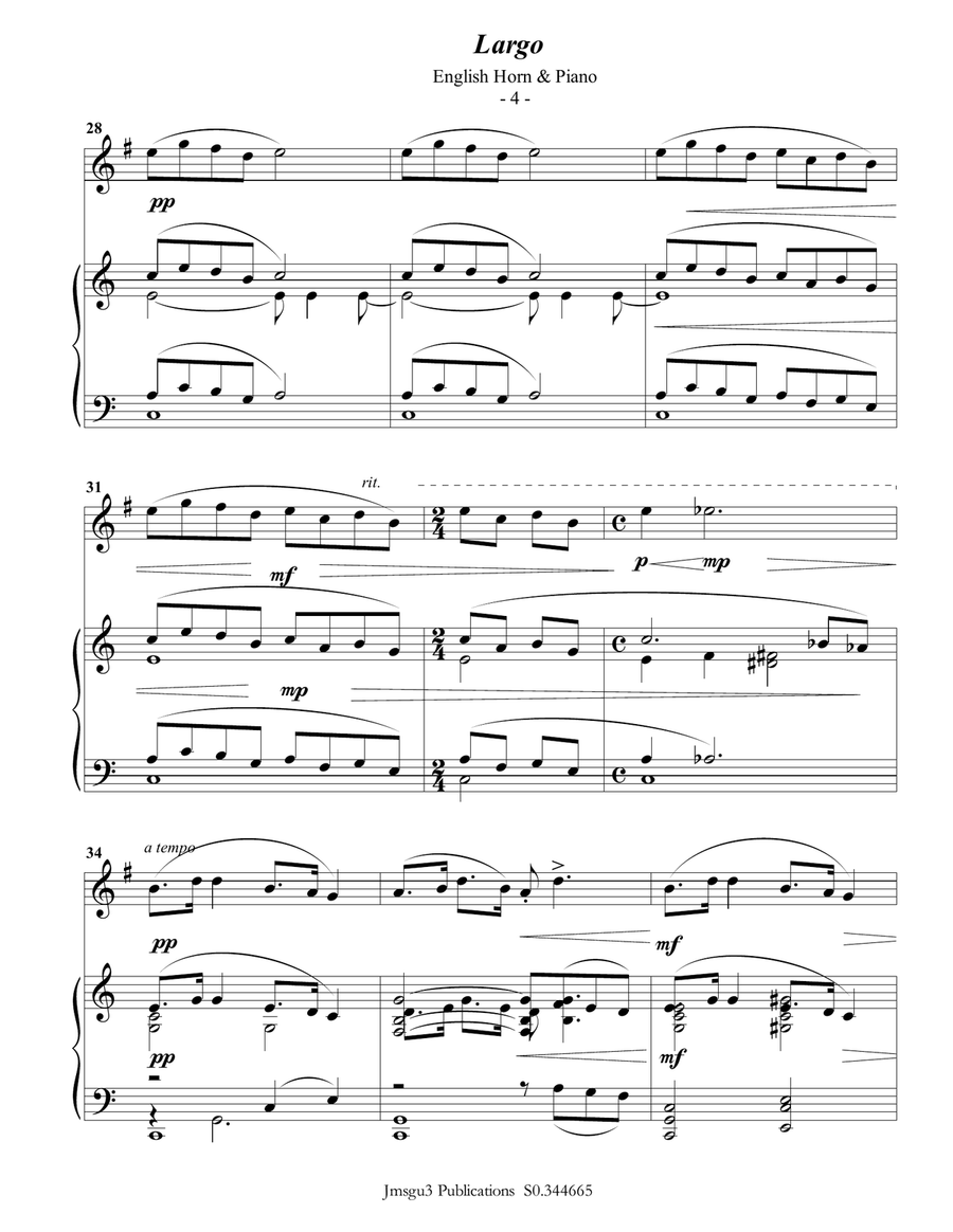 Dvořák: Largo from the New World Symphony for English Horn & Piano English Horn scores gallery preview page 4