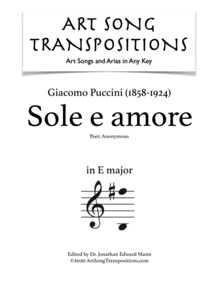 Book cover for PUCCINI: Sole e amore (transposed to E major)