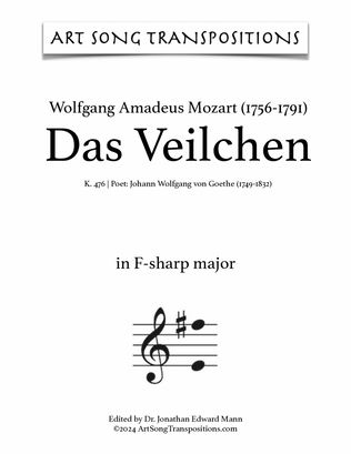 Book cover for MOZART: Das Veilchen, K. 476 (transposed to F-sharp major)