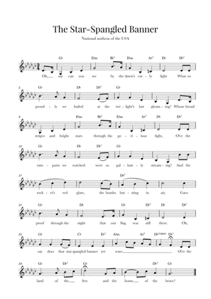 The Star Spangled Banner (National Anthem of the USA) - with lyrics - G-flat Major