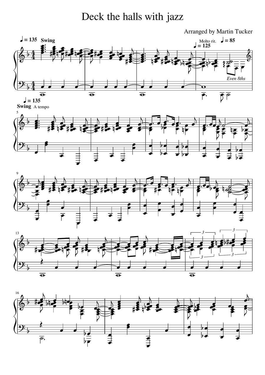 Deck the halls for jazz piano Piano Solo scores gallery preview page 1