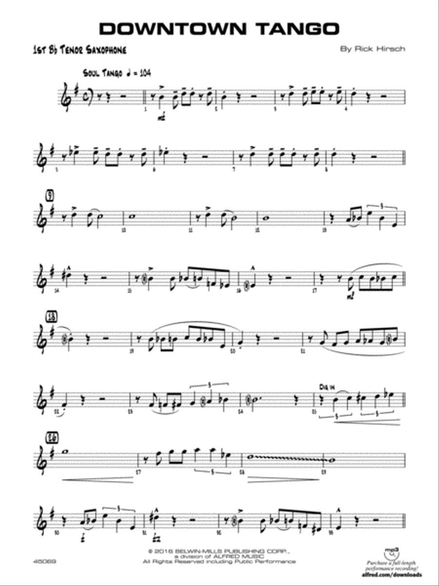Downtown Tango: B-flat Tenor Saxophone Jazz Ensemble scores gallery preview page 1