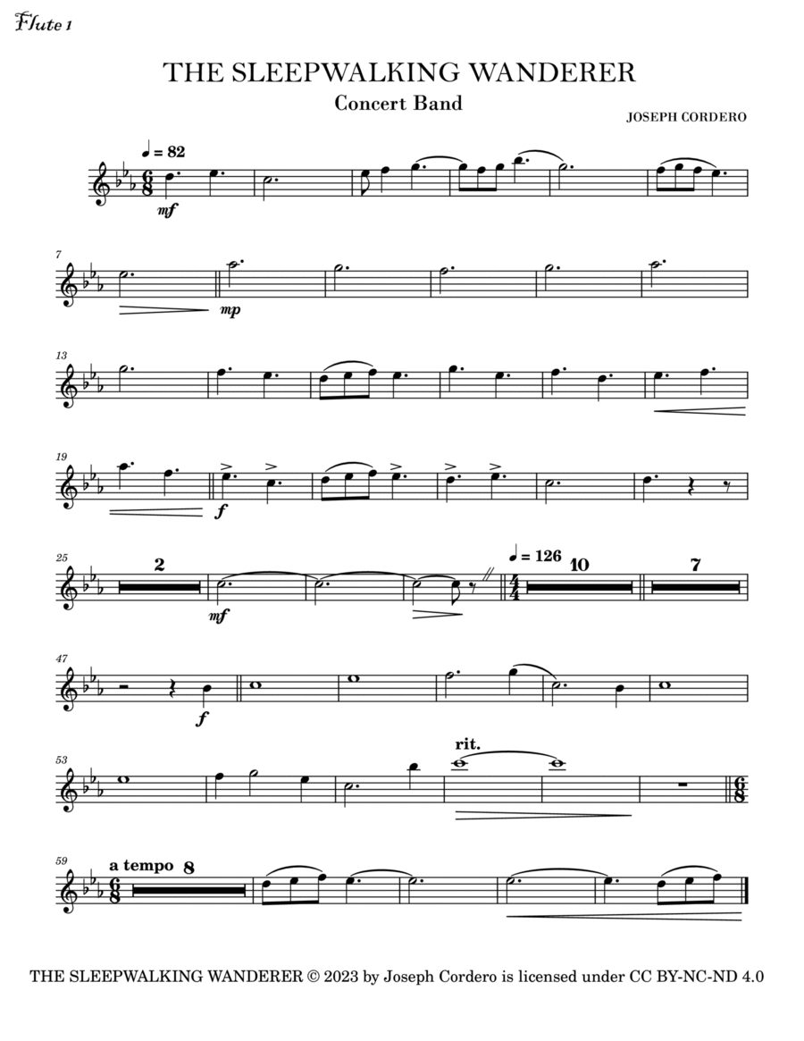 THE SLEEPWALKING WANDERER - Full score & Parts Concert Band scores gallery preview page 1