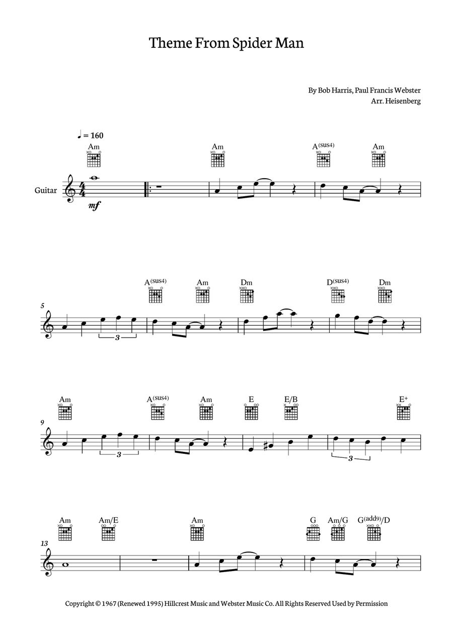 Theme From Spider Man Theme From Spider Man Acoustic Guitar scores gallery preview page 1
