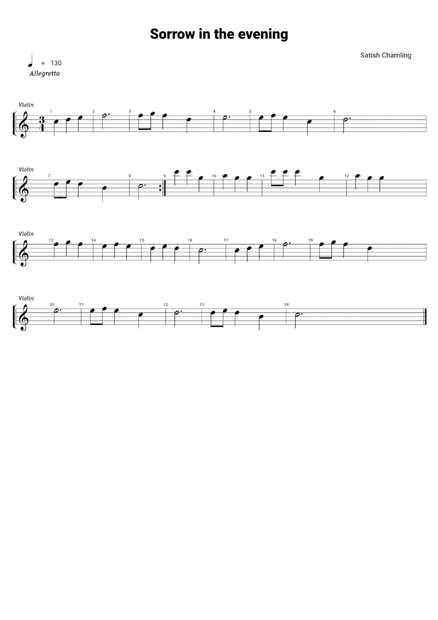 Sorrow in the evening Piano, Vocal, Guitar scores gallery preview page 1