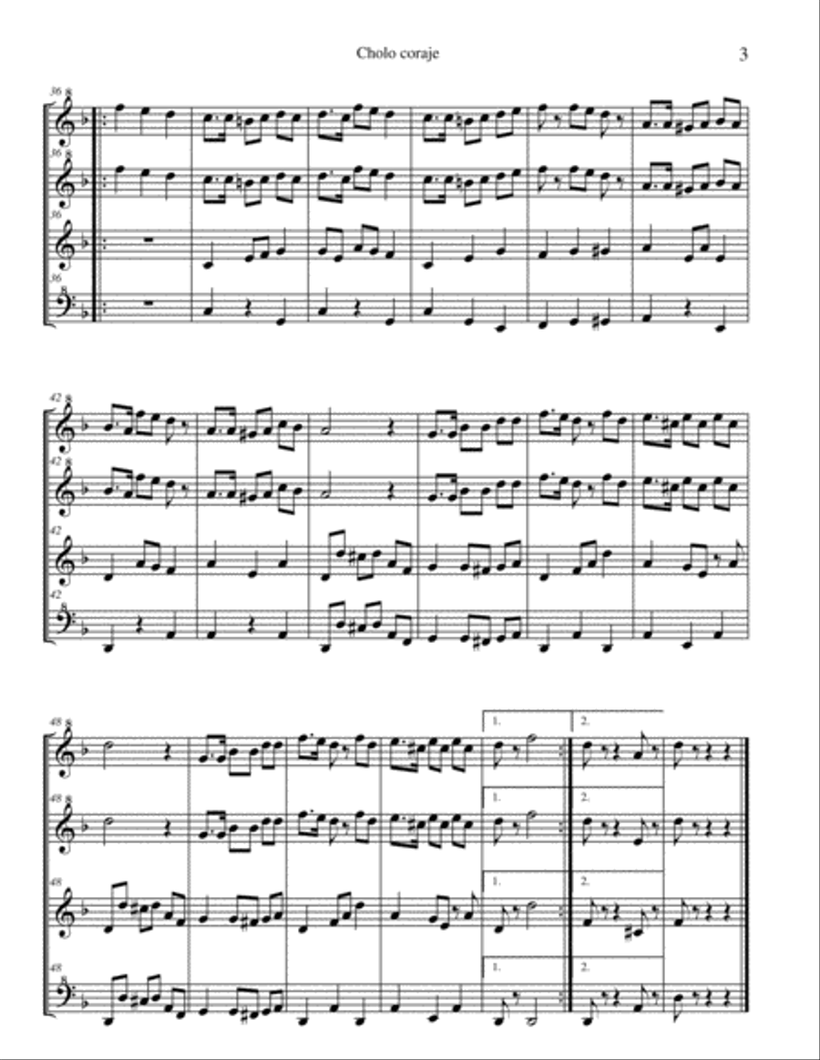Cholo coraje - marinera para 4 flautas dulces Small Ensemble scores gallery preview page 4