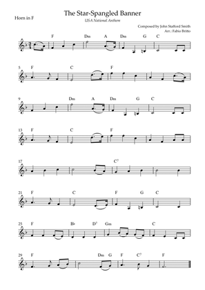 Book cover for The Star Spangled Banner (USA National Anthem) for Horn in F Solo with Chords (Bb Major)
