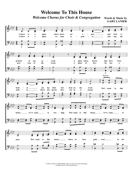 WELCOME TO THIS HOUSE, Hymn Sheet (Includes Melody, Vocal Harmony & Lyrics) image number null