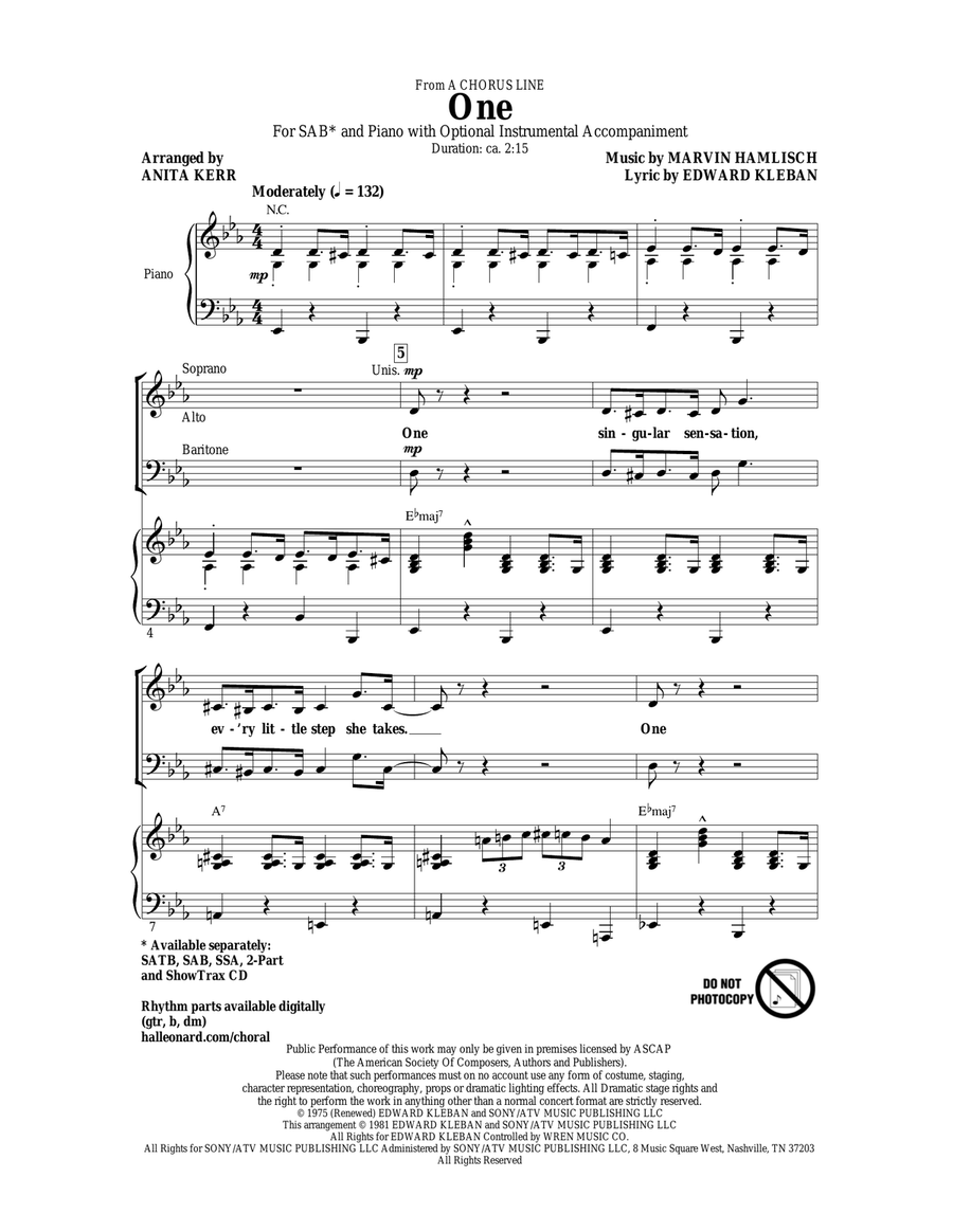 One (from A Chorus Line) 3-Part scores gallery preview page 1
