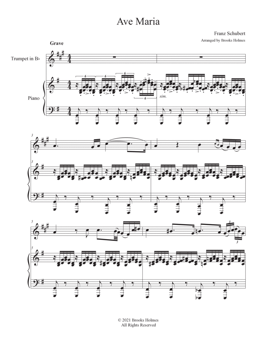 Ave Maria (Schubert) B-Flat Trumpet scores gallery preview page 1