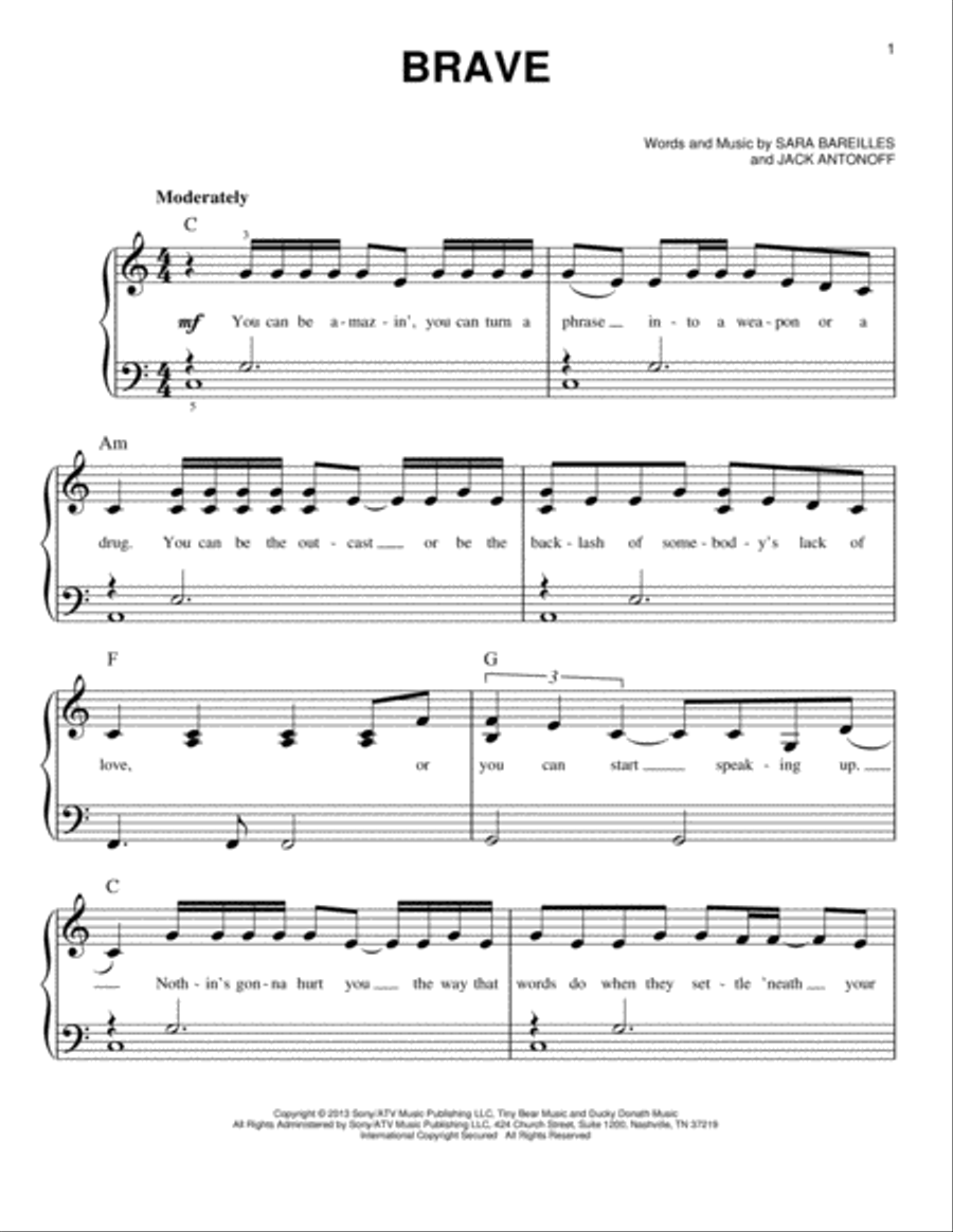 Brave Easy Piano scores gallery preview page 1