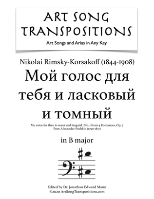 Book cover for R-KORSAKOFF: Мой голос для тебя и ласковый и томный, Op. 7 no. 1 (transposed to B major, bass clef)