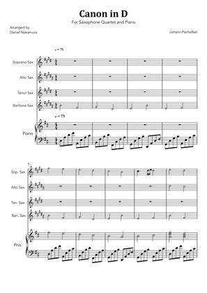 Canon In D (for Saxophone Quartet with Piano)