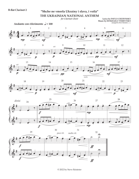Ukrainian National Anthem for Clarinet Choir