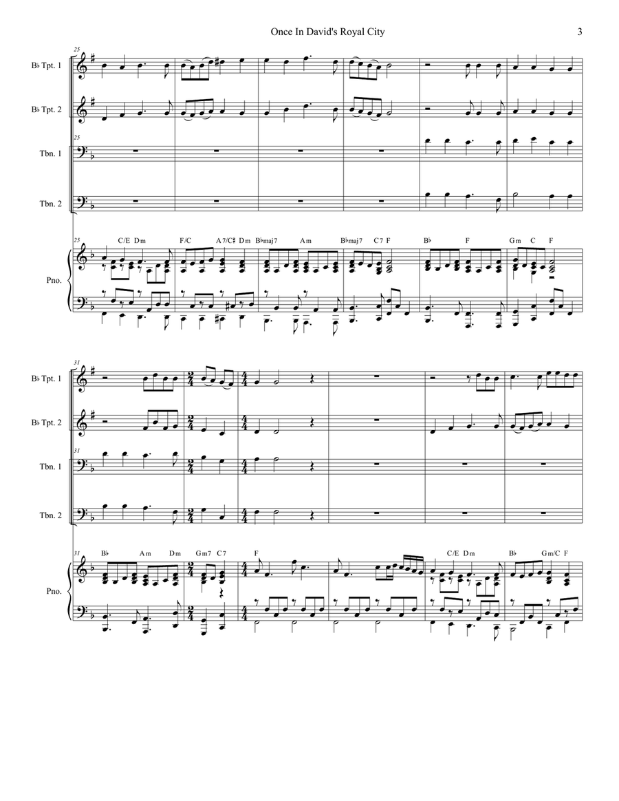 Once In Royal David's City (Brass Quartet and Piano - Alternate Version) Brass Quartet scores gallery preview page 3