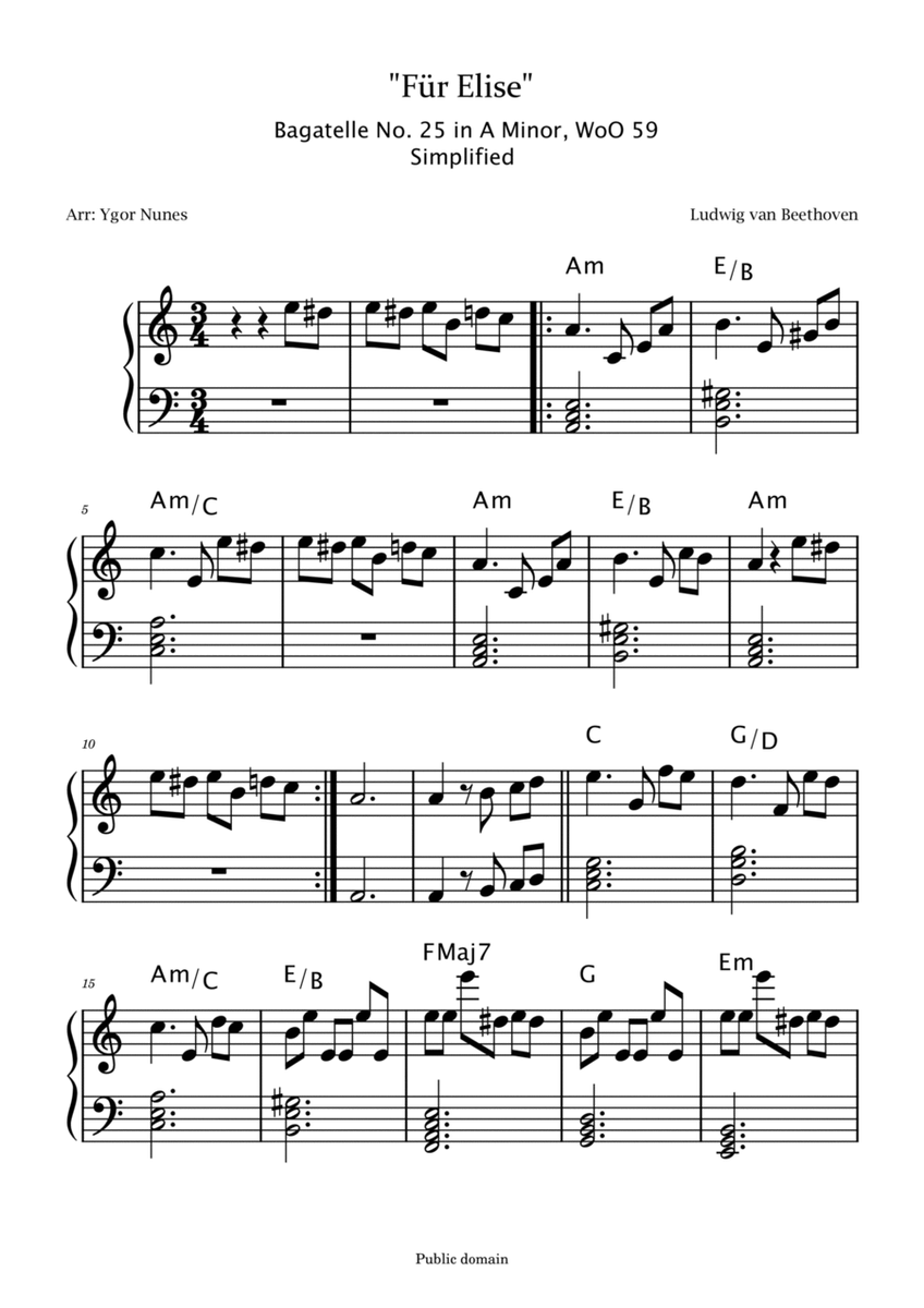 Beethoven - Für Elise - Easy piano. Simplified With Chords image number null