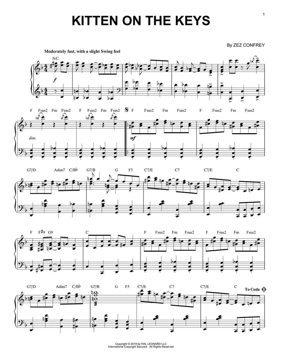Kitten On The Keys [Jazz version] Piano Solo scores gallery preview page 1