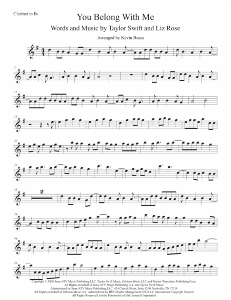You Belong With Me Clarinet Solo scores gallery preview page 1
