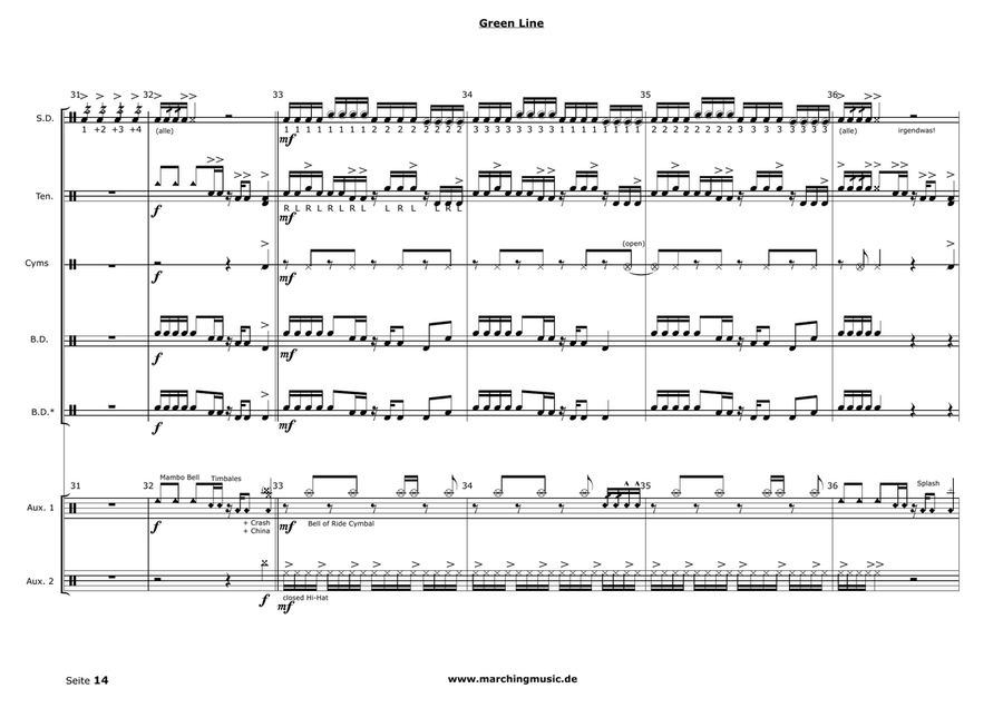 GREEN LINE (Drumline Feature) Drum Set scores gallery preview page 6