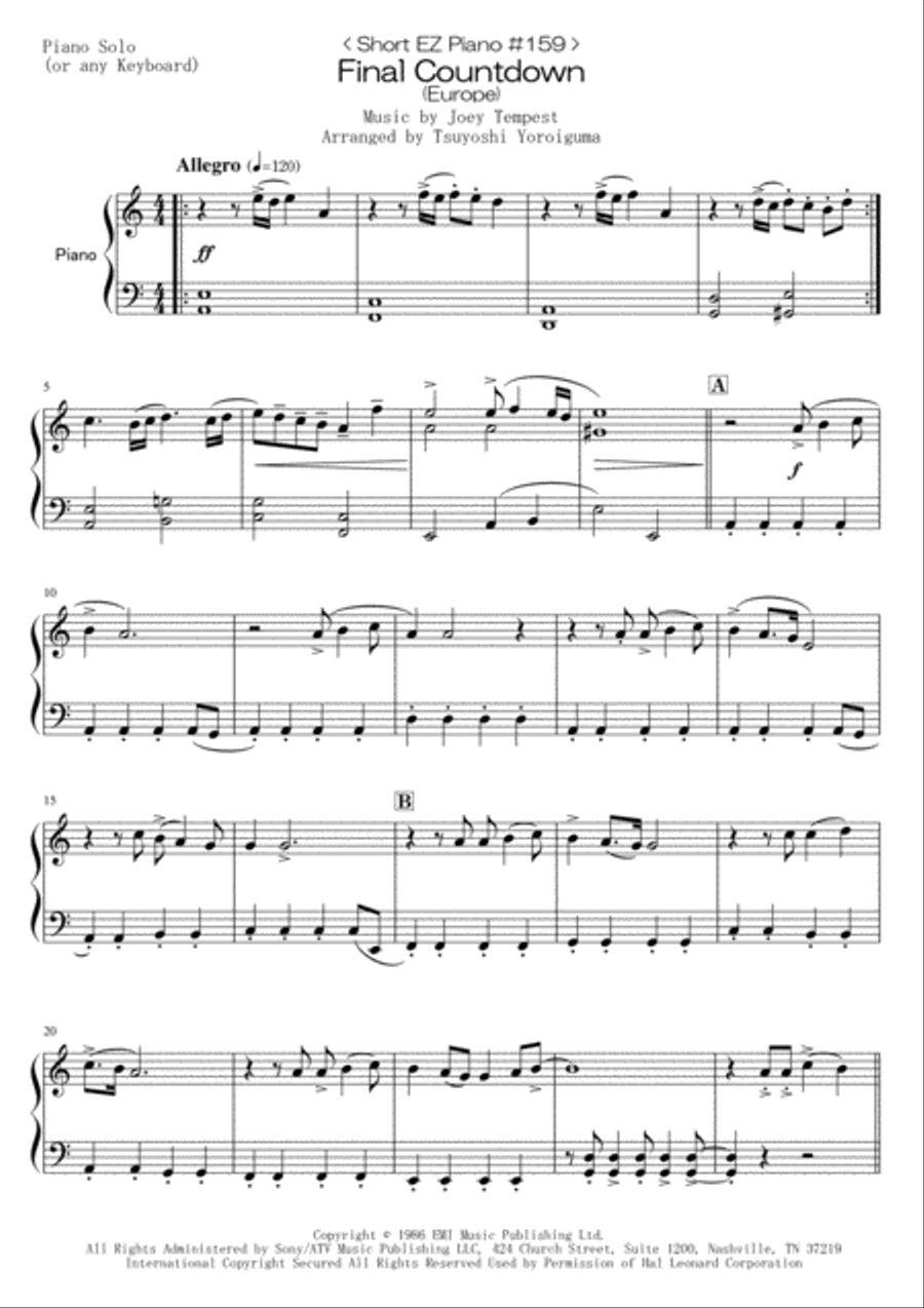 Final Countdown Easy Piano scores gallery preview page 1