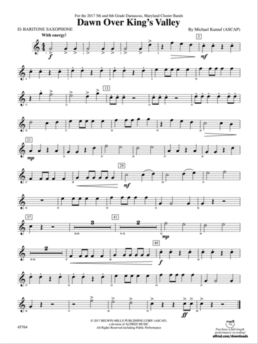 Dawn Over King's Valley: E-flat Baritone Saxophone Concert Band scores gallery preview page 1
