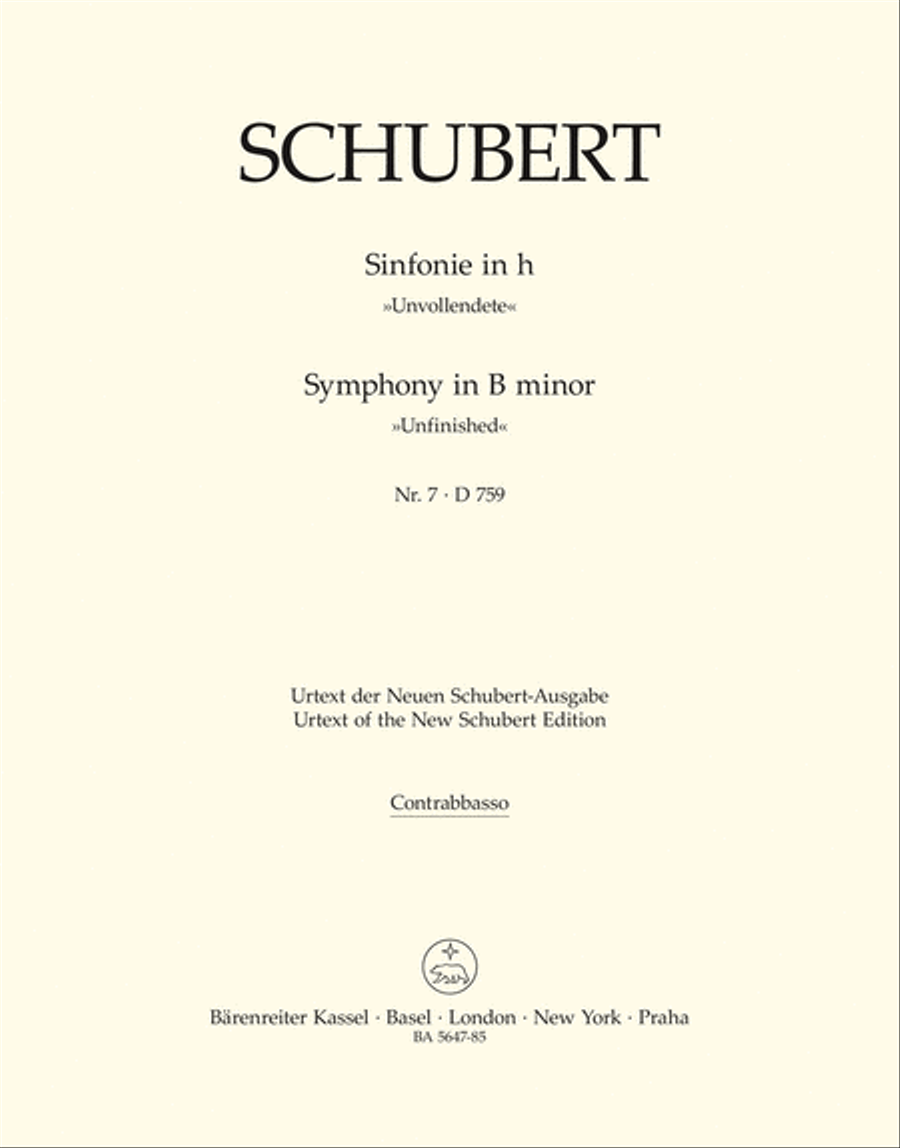 Symphony, No. 7 b minor D 759 'Unfinished' Double Bass scores gallery preview page 1