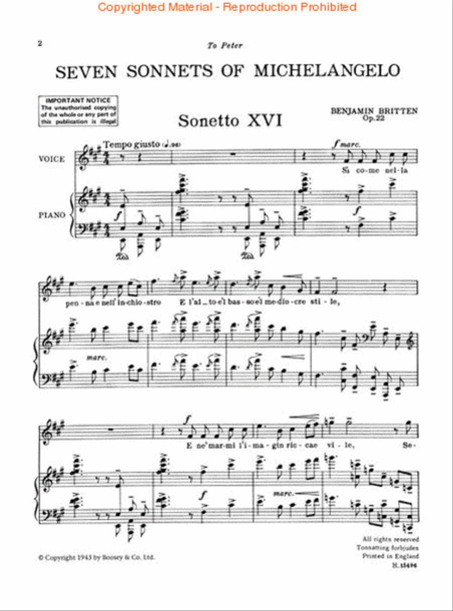 Seven Sonnets of Michaelangelo, Op. 22 Voice scores gallery preview page 2