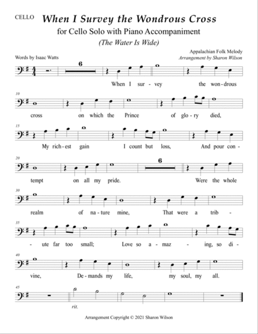 When I Survey the Wondrous Cross (Easy Cello Solo with Piano Accompaniment) Piano scores gallery preview page 2
