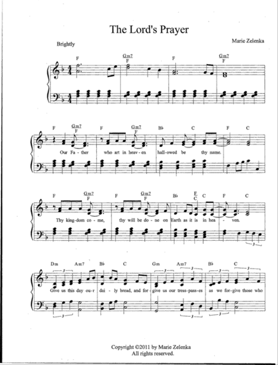 The Lord's Prayer - Piano with lyrics Voice scores gallery preview page 1