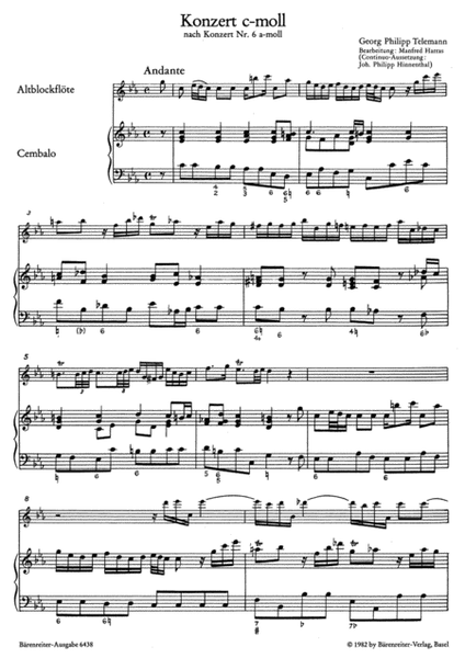 Concerto for Recorder and Solo Harpsichord c minor TWV 42:a2