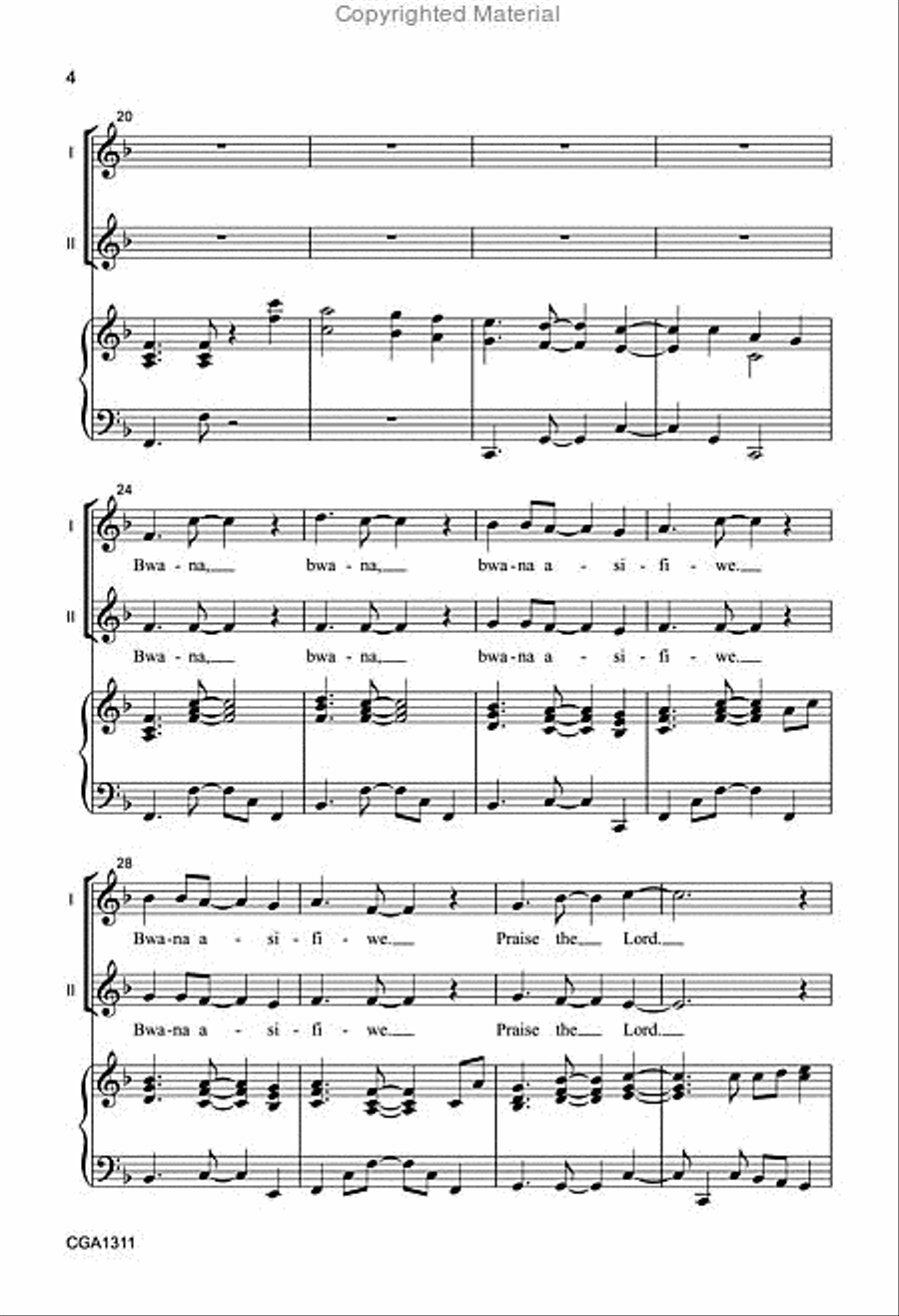 Bwana Asifiwe (Unison/Two-part) Unison Choir scores gallery preview page 4