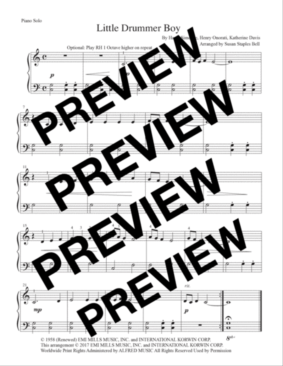 The Little Drummer Boy Easy Piano scores gallery preview page 2