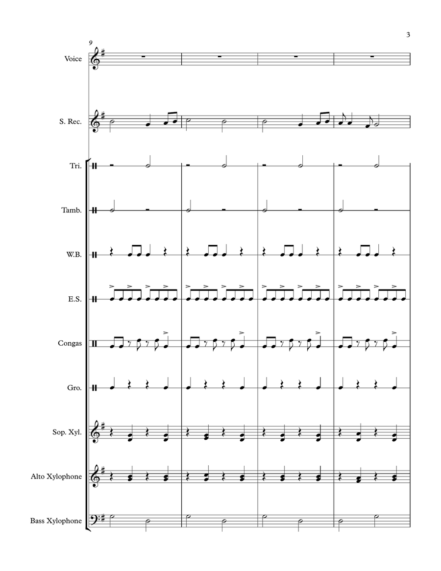 Kokoleoko (For Orff Ensemble) Large Ensemble scores gallery preview page 3
