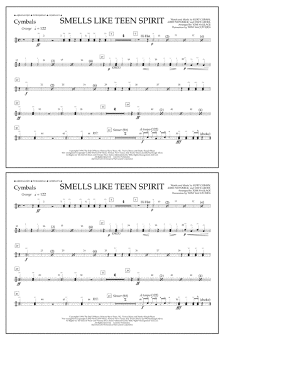 Smells Like Teen Spirit - Cymbals Marching Band scores gallery preview page 1