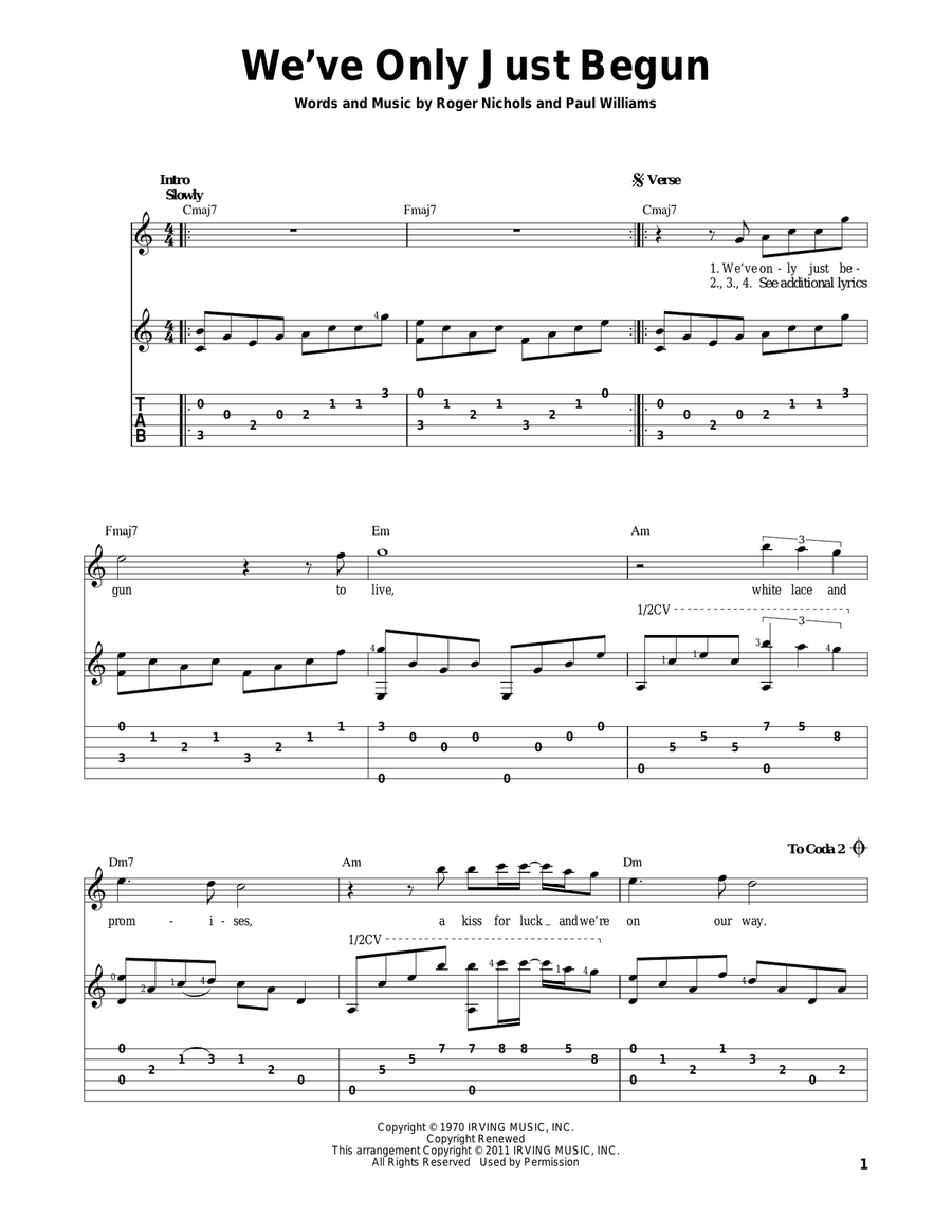 We've Only Just Begun Acoustic Guitar scores gallery preview page 1