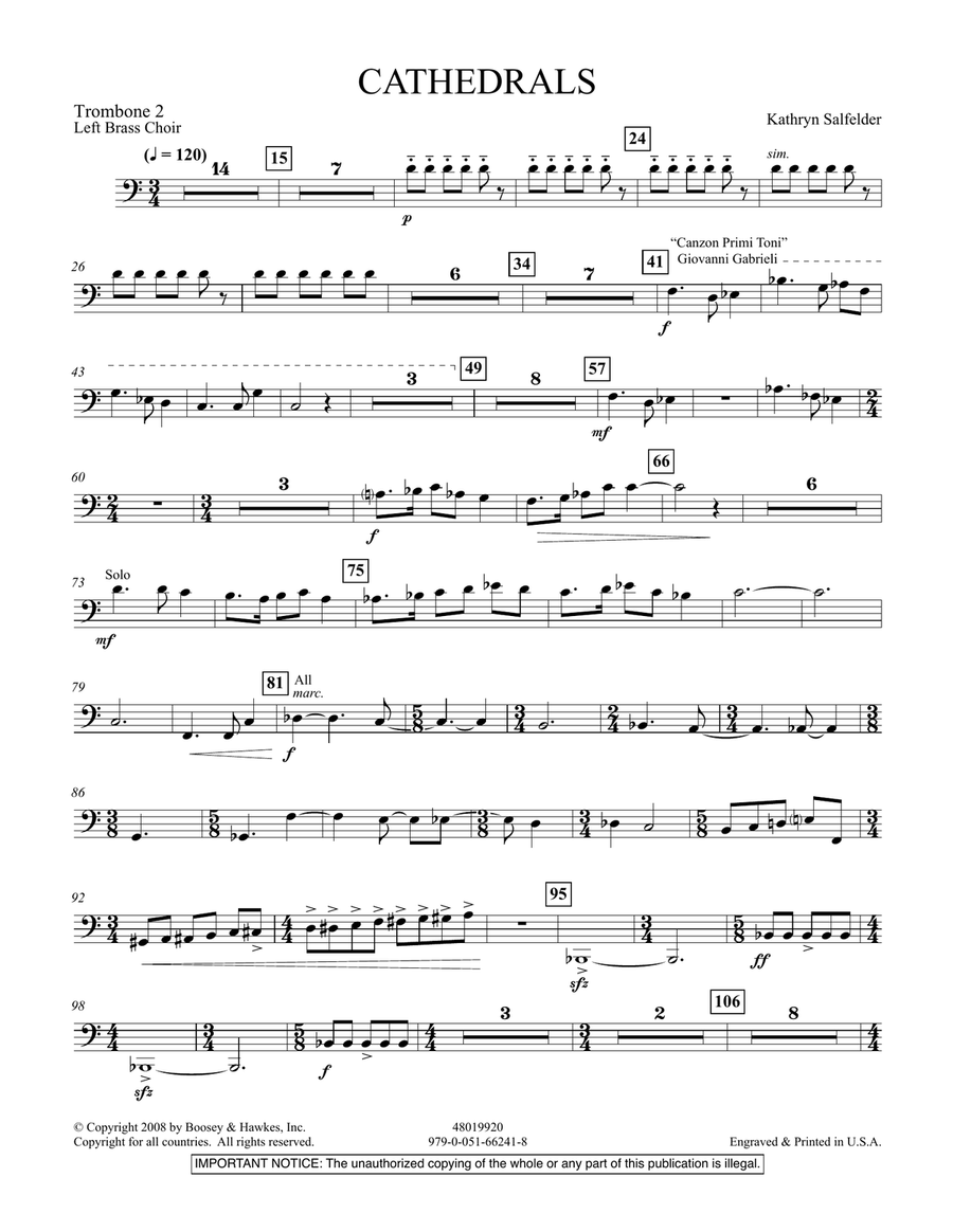 Cathedrals - Trombone 2 Concert Band scores gallery preview page 1