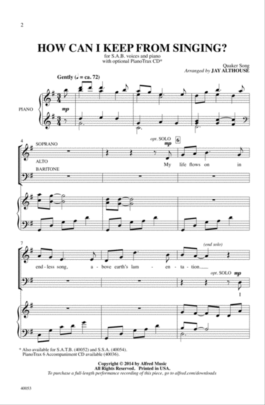 How Can I Keep from Singing? Choir scores gallery preview page 1